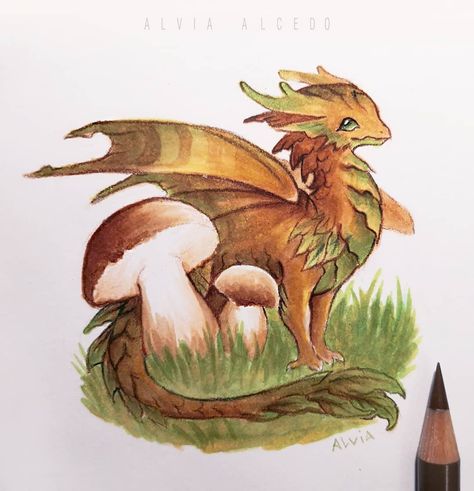 Dragons▫Fantasy art ✨Alvia✨ on Instagram: “You can find not just only mushrooms in this forest ✨ Plant and flower dragons week in my own #smaugust challenge week #dragon #dragons…” Dragons Fantasy Art, Mushroom Dragon, Cute Dragon Drawing, Prismacolor Art, Supernatural Art, Concept Art Tutorial, Mythical Animal, Beautiful Dragon, Creature Drawings