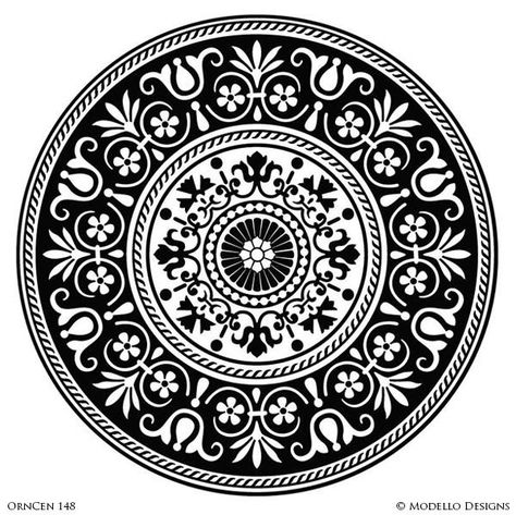 Medallion Ceiling, Woodworking Images, Radial Pattern, Paint Stencils, Stencil Painting On Walls, Mandala Stencils, Dining Room Colors, Vase Crafts, Wall Stencils