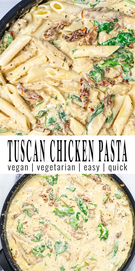 Tuscan Chicken Pasta Easy Homemade Lasagna, Easy Mediterranean Recipes, Tuscan Pasta, Tuscan Chicken Pasta, Creamy Pasta Sauce, Vegan Chicken, Chicken Spinach, Homemade Lasagna, Vegan Pasta Recipes