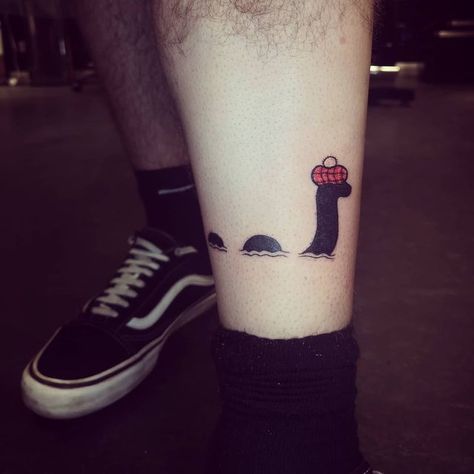 Loc Ness Monster Tattoo, Loch Ness Monster Tattoo, Nessie Tattoo, Mythical Tattoos, Scottish Tattoo, Scottish Tattoos, Tartan Hat, The Loch Ness Monster, Monster Tattoo