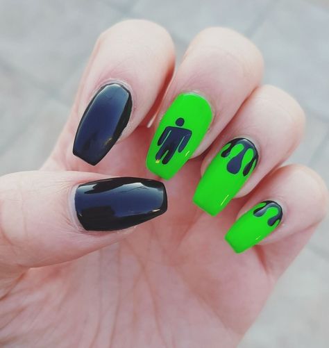 #billieeilish #nailart Billie Eilish Nails, November Nails Colors, November Nail Designs, January Nails, Halloween Acrylic Nails, November Nails, 13 November, Punk Nails, Edgy Nails