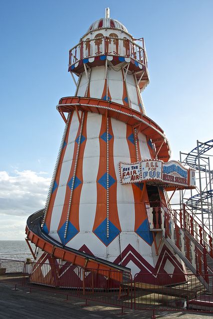 The Helter Skelter on Clacton Pier in Essex, closed down on a wintry day. From my childhood - what fun!!!! Clacton On Sea, British Beaches, Essex England, Helter Skelter, English Summer, England Homes, Seaside Art, British Seaside, Seaside Town