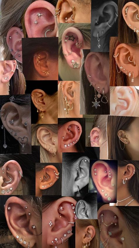 Places For Piercings, Industrial And Forward Helix Piercing, Earrings Placement Ideas, Ear Piercings Left And Right, Places To Pierce Your Ear, New Ear Piercing Ideas, Peicerings Ideas, Esr Piercings, Left And Right Ear Piercing Ideas