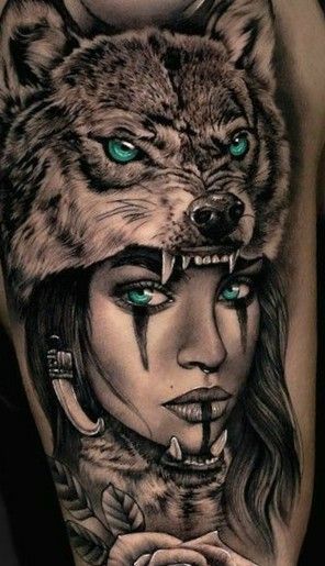 Tattoos For Women Traditional, Wolf Tattoo For Women, Traditional Wolf Tattoo, Wolf Girl Tattoos, Indian Girl Tattoos, Lone Wolf Tattoo, Wolf Tattoos For Women, Indian Tattoo Design, Valkyrie Tattoo