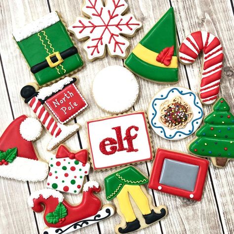 Krissy’s Cookies on Instagram: “What’s your favorite day-after-thanksgiving tradition? Mine is watching the movie Elf 🧝🎅🏻❄️⛄️ Do you have an all-time favorite Christmas mo…” Elf Christmas Cookies Decorated, Buddy Elf Cookies, Buddy The Elf Cookies Decorated, Elf Movie Cookies Decorated, Christmas Movie Cookies Decorated, Christmas Cookie Themes, Elf On Shelf Cookies Decorated, Elf Sugar Cookies Decorated, Elf Movie Cookies