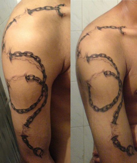 Chain link tattoo I like Ripped Skin Tattoo, Chain Tattoo, Blue Rose Tattoos, C Tattoo, Biomechanical Tattoo, Fire Tattoo, Anchor Tattoo, Heart Tattoo Designs, Trash Polka