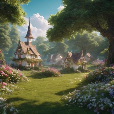 #aesthetic #fantasy #wallpaper Bright Fantasy Aesthetic, Fantasy Village Aesthetic, Light Fantasy Aesthetic, Fantasy World Aesthetic, Village Aesthetic, Cloud Aesthetic, Fantasy Village, Fantasy Wallpaper, Aesthetic Board