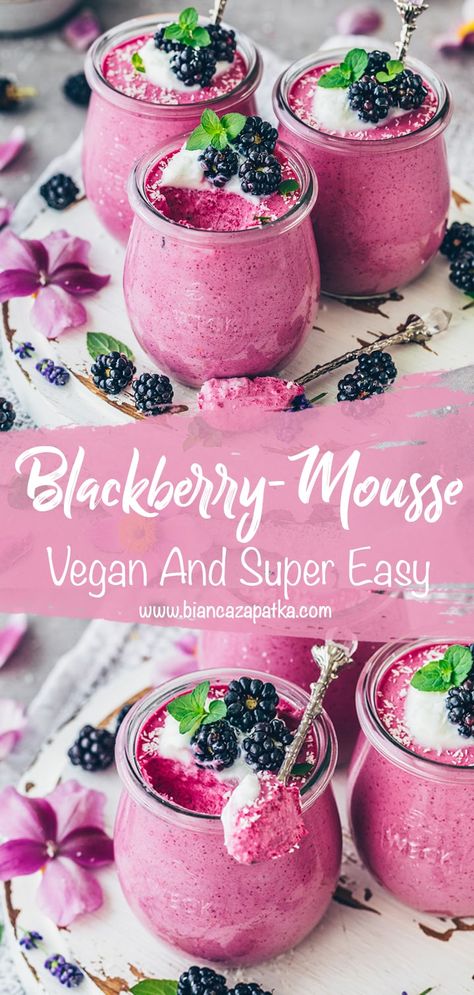 Vegan Berry Dessert Recipes, Vegan Jello Desserts, Vegan Berry Recipes, Vegan Berry Cheesecake, Mixed Berry Mousse, Vegan Raspberry Mousse, Paleo Blackberry Recipes, Easy Vegan Mousse, Healthy Berry Dessert Recipes