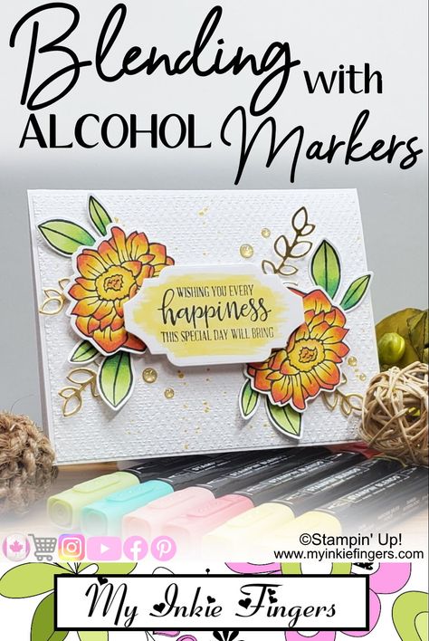 For today's tutorial, I wanted to do some blending with Alcohol Ink Markers. In particular, Stampin’ Blends.⁠Let's blend some completely different colors to make these flowers POP on this Stampin' Up! Band Together Card!⁠ ---My Inkie Fingers, Card Making for Beginners, Card Making Ideas, Card Making Tutorials, Card Making techniques, DIY Card Making, Stampin' Up!, Stamping Up!, Stampin Up Cards, Stamping Up Cards, Stamped Cards, How to Stamping, Make Your Own Cards, Band Together Stamps Alcohol Ink Pens Tutorial, Alcohol Ink Pens Art, Alcohol Ink Markers Tutorial, Blending Alcohol Markers, Alcohol Ink Markers Ideas, Coloring With Alcohol Markers, Blending Watercolors, How To Use Alcohol Markers, Alcohol Markers Techniques