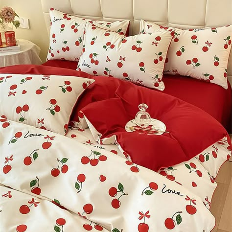 Red Room Decor, Cherry Bedroom, Aesthetic Bedding, Set Aesthetic, Bedroom Upgrade, Neon Room, Dekorasi Kamar Tidur, Gorgeous Bedrooms, Queen Duvet Cover