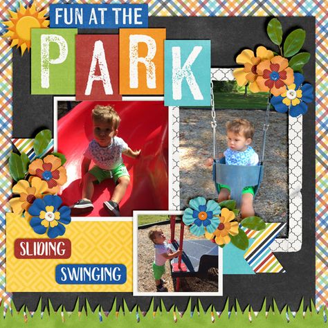 Fun At The Park - Scrapbook.com Play All Day, Summer Scrapbook, Kids Scrapbook, Photo Scrapbook, Scrapbook Page Layouts, Memory Books, Scrapbook Albums, Scrapbook Inspiration, Scrapbooking Layouts