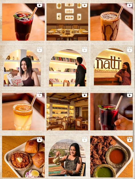 The idea is to depict brand’s story on client’s page with the significant involvement of people, food and ambience. Indian Cafe, Concept Restaurant, Instagram Grid Design, Food Cafe, Brand Ideas, Cafe House, Instagram Grid, People Food, Indian Restaurant