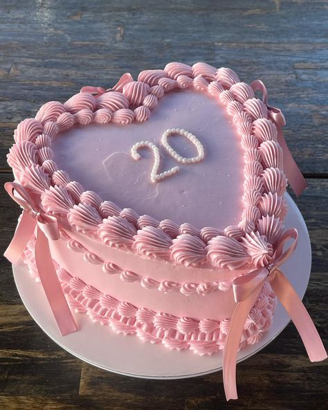 💗🎀20🎀💗 #cake #heartcake #miniheartcake #cakedecorating #baker #baketok #pinkcake #aestheticcake #buttercream #buttercreamcake #cake #cakedecorating #cakedesign #wilton #wiltoncake #dallastx #dallascakes #buttercreamdecorating #buttercreamdesign #coquette #coquettecake Vintage Buttercream Birthday Cake, Lambeth Heart Cake, Pink Cake Aesthetic, Heart Vintage Cake, Pink Vintage Cake, 20 Cake, Heart Shaped Birthday Cake, Buttercream Designs, Buttercream Birthday Cake