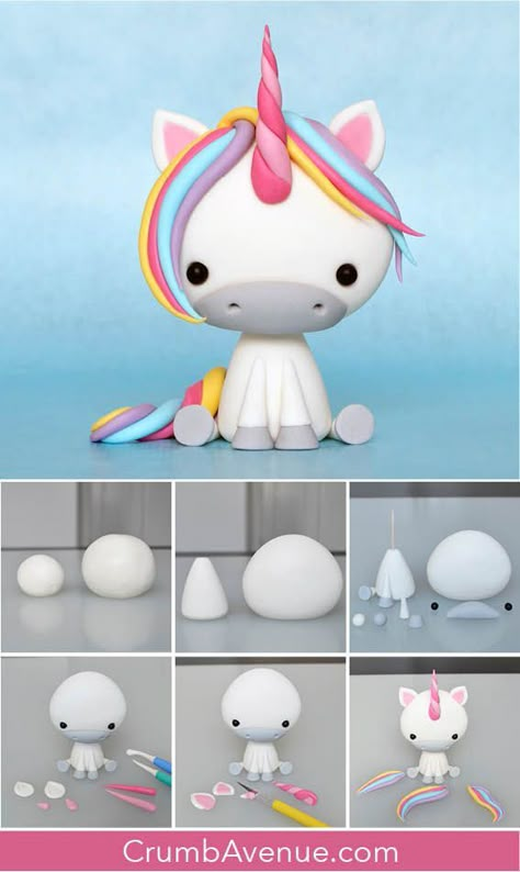 Diy Unicorn Cake, Kue Fondant, Animals Clay, Clay Projects For Kids, Easy Polymer Clay, Clay Crafts For Kids, Diy Unicorn, Kids Clay, Fondant Animals