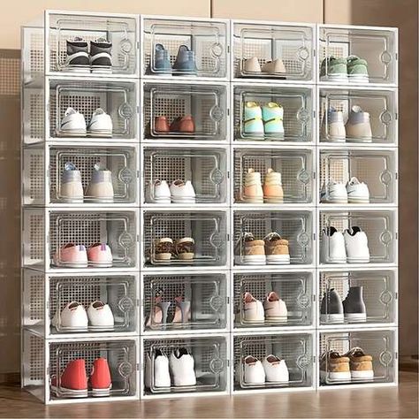 Clear Plastic Shoe Boxes, Dorms Decor, Rak Kasut, Kitchen Drawer Storage, Shoe Containers, Boot Organization, Plastic Shoe Boxes, Stackable Shoe Rack, Stackable Storage Boxes