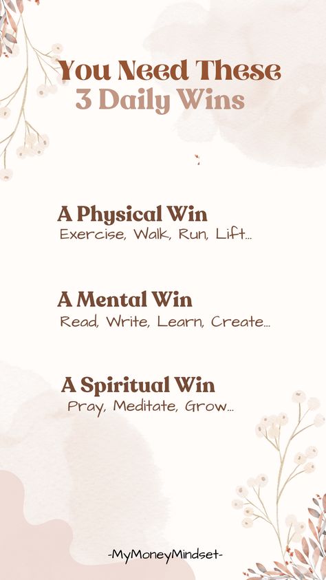 If you start doing these 3 daily wins for 3 months you will see the change in you, your mind starts to shift. 3 Wins A Day, You Need 3 Daily Wins, Change Your Life In 3 Months, 3 Daily Wins, Growth Goals, Bullet Journal Notebook, Content Ideas, Change In, The Change