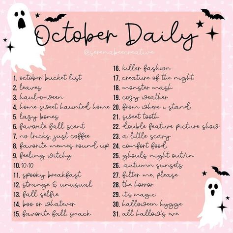 October Planner, October Daily, October Ideas, Journal Challenge, Fall Mood Board, Halloween Scrapbook, Fall Bucket List, Writing Challenge, Journal Writing Prompts