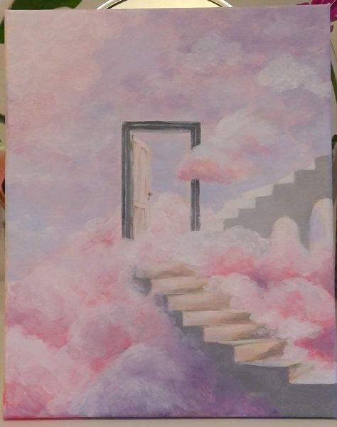 #clouds#sky#heaven#painting#art#paint#malarstwo#pink Cloudy Sky Painting, Heaven Painting, Golden Painting, Surrealism Painting, Sky Painting, Cloud Painting, Pink Clouds, Mini Canvas, Pink Sky