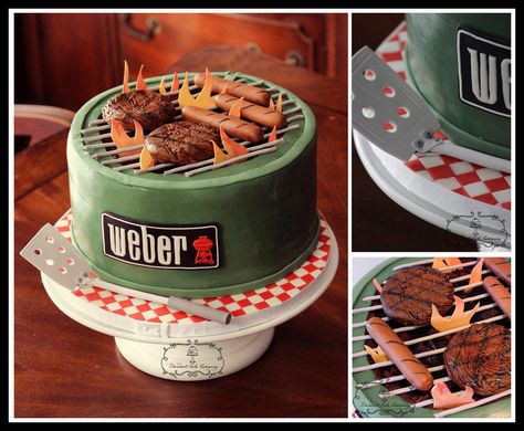 Barbecue Cake - Weber Grill Fun Fondant Cake Ideas, Grill Birthday Cake, Grill Cake Ideas, Bbq Cake Ideas, Barbecue Cake, Bbq Cake, Buttercream Filling, Weber Grill, Gateaux Cake