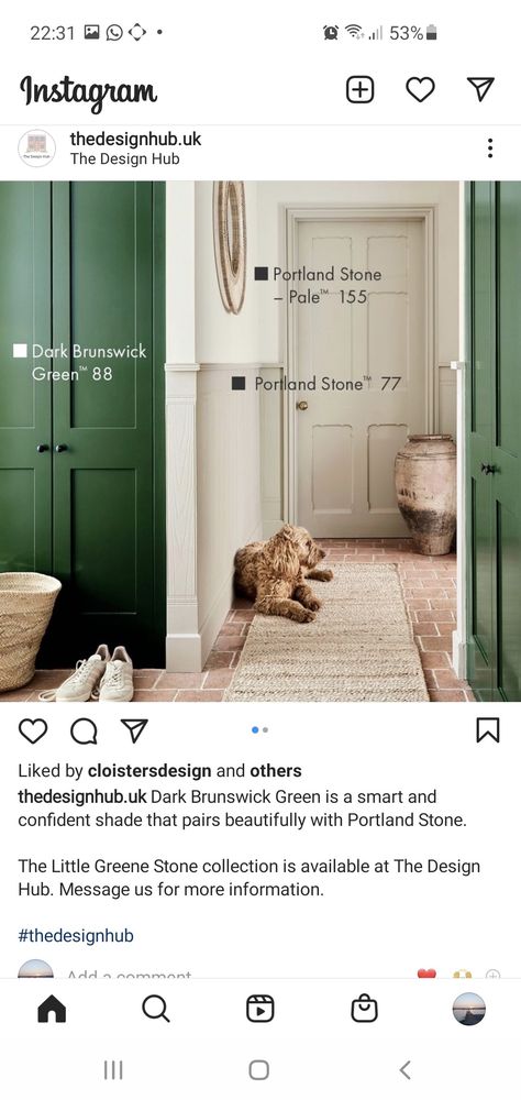 Portland Stone Little Greene, Portland Stone Pale, Prospect House, Bridge House, Portland Stone, Tiled Hallway, House Color Schemes, Little Greene Paint, House Color