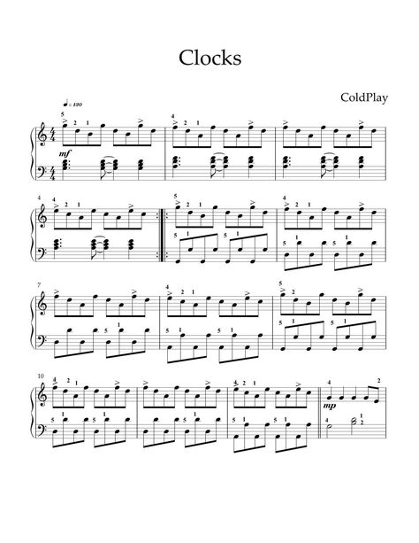 Solo Piano arrangement of the Coldplay song: Clocks in the key of C major, intermediate level. Clocks Piano Sheet Music, Coldplay Clocks, Coldplay Songs, C Major, Piano Songs, Music Items, Music Aesthetic, Piano Sheet, Coldplay