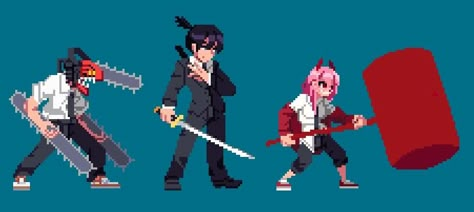 Hayakawa Family, Piskel Art, Chain Saw Man, Saw Man, Pixel Art Characters, Pix Art, River City, Anime Pixel Art, 8 Bits