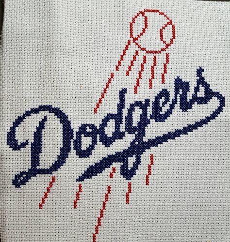 MLB Los Angeles Dodgers cross stitch work photo by Melissa Doran-Denbow Baseball Quilts, Baseball Quilt, Kris Kross, Sports Ideas, C2c Crochet Blanket, Free Cross Stitch Patterns, Perler Ideas, Quilt Square Patterns, Stitch Work