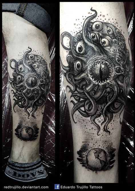 Tentacle Tattoo, Cthulhu Tattoo, Tatuaje Trash Polka, Yog Sothoth, Occult Tattoo, Scary Tattoos, 4 Tattoo, Creepy Tattoos, Octopus Tattoo