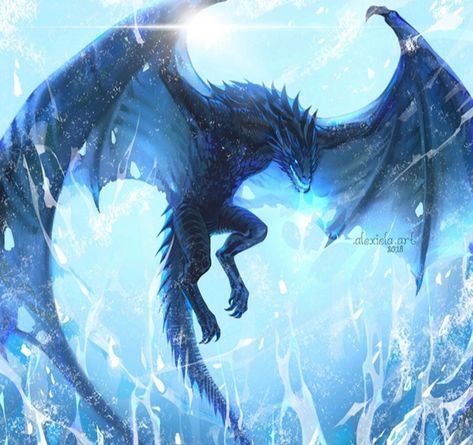 Blue Wyvern Art, Blue Fire Dragon Art, Blue Wyvern, Ice Wyvern, Water Wyvern, Blue Dragons, Black And Blue Dragon, Blue Fire Dragon, Water Dragon Aesthetic