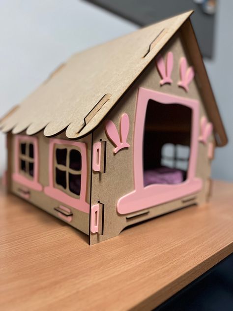 Bunny Houses, Laser Cut Bunny, Cat Houses, Bunny House, House Modern, Wooden Design, Cat House, Laser Cut, Modern House