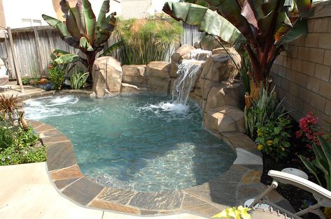 Islander Pools, Large Spa, Spool Ideas, Small Inground Pool, Backyard Ponds, Pool Deck Ideas, Living Pool, Pools Backyard Inground, Rock Waterfall