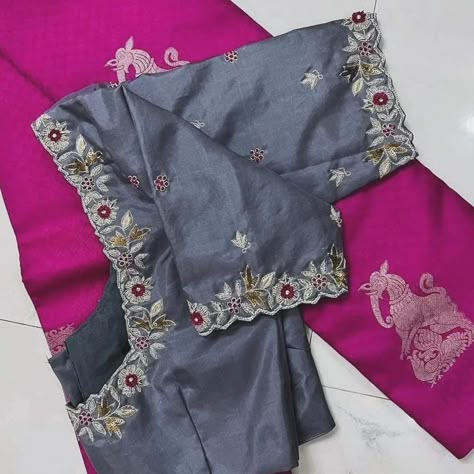 Dm@9640490158 Designer Emblished maggam work customised blouses Fabric: cottonsilk Dispatch: 4 days Price : 1200stitched 1750stitched Colours and sizes can be customised accordingly Machine Embroidery Blouse, Simple Maggam Work, Simple Blouse Pattern, Exclusive Saree Blouse Designs, Magam Work, Work Blouse Designs, South Indian Blouse Designs, Blouse Works, Mirror Work Blouse Design