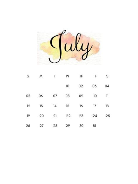 July 2020 Calendar, July Calander, Calander Printable, Calendar Themes, February Calendar, Watercolor Calendar, July Calendar, Free Printable Calendar Templates, Instagram Symbols