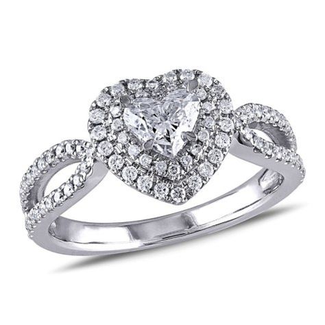 Allura 1 CT. T.W. Diamond Double Halo Heart Engagement Ring in 14k White Gold Heart Diamond Engagement Ring, Heart Engagement Ring, Heart Diamond Ring, Heart Shaped Engagement Rings, Heart Engagement, Split Shank Engagement Rings, Heart Engagement Rings, Split Shank Ring, Elegant Engagement Rings