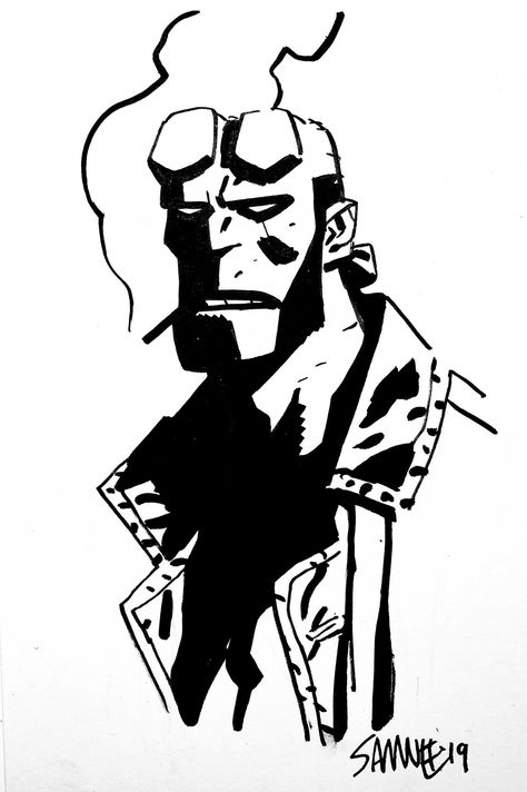 Hellboy Comic, Chris Samnee, Hellboy Tattoo, Mike Mignola Art, Hellboy Art, Cool Stencils, Family Coloring Pages, Dope Cartoon Art, Silhouette Stencil