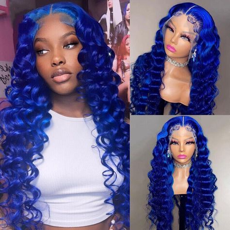 Dyed Hair Ideas, Grey Hair Extensions, Blue Wigs, Pretty Wigs, Cute Wigs, Wigs Collection, Blue Wig, Wig Ideas, Dyed Hair Inspiration