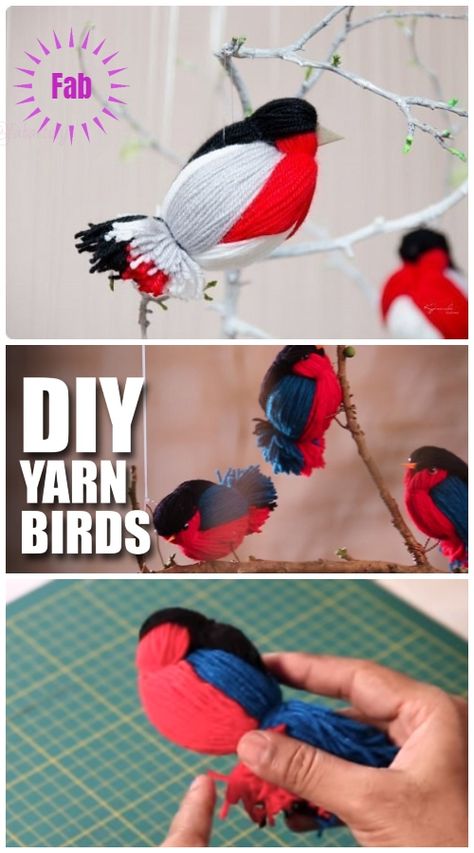 Kids Craft: Fun Yarn Birds DIY Tutorial - Video Yarn Birds, Birds Diy, Yarn Animals, Bird Craft, Yarn Crafts For Kids, Yarn Dolls, Diy Yarn, Diy Yarn Crafts, Diy And Crafts Sewing