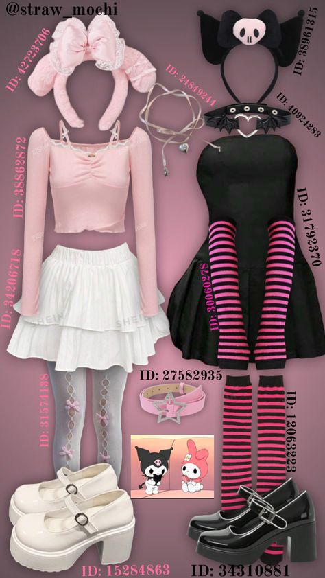 Melody & Kuromi 💖🖤 #outfitinspo #halloween #costume #shein #pink #black #mymelody #kuromi My Melody Costume Halloween, My Melody Outfit, Kuromi Outfit, Sanrio Outfits, Black Halloween Costumes, Twin Halloween, Duo Costumes, Trendy Halloween Costumes, Trendy Halloween