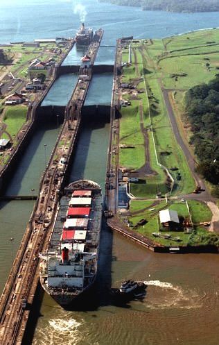 The Panama Canal. This, of course, runs straight through Panama.  With the creation of this canal ships no longer had to travel all the way around South America.  Which shortened the trip considerably! Panama Canal Cruise, Cargo Ship, Panama Canal, Historical Place, Panama City, Panama City Panama, Central America, Places Around The World, Dominican Republic