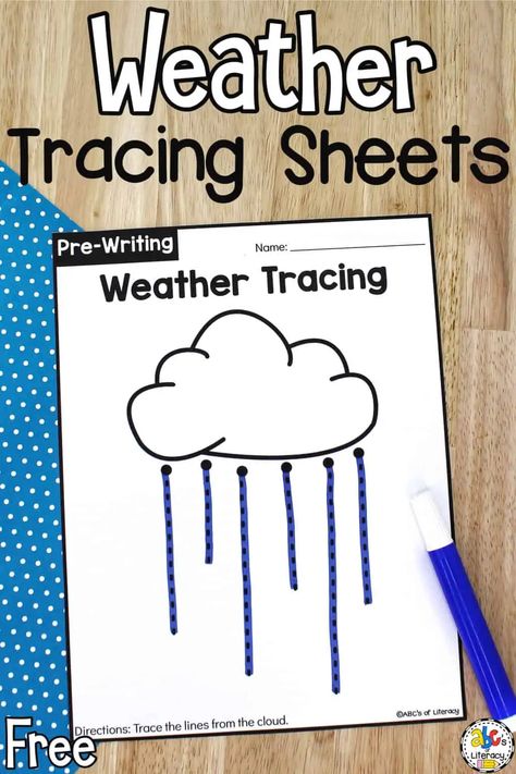 Preschoolers will develop fine motor skills, practice writing strokes, and more as they trace the lines on these Weather Tracing Worksheets. Spring Literacy Activities, Writing Strokes, Prewriting Activities, Weather Activities Preschool, Trace The Lines, Weather Worksheets, Preschool Weather, Tracing Worksheets Free, Prewriting Skills