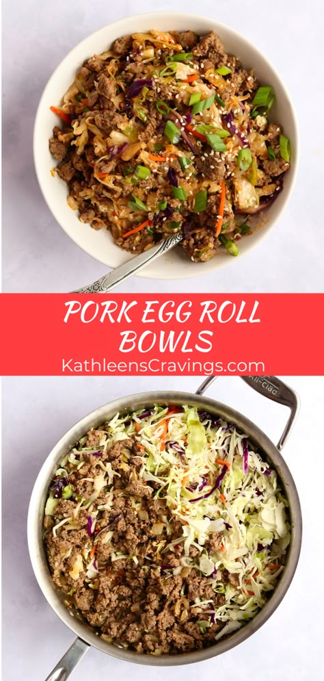 Egg Roll Bowls, Egg Roll Bowl, Pork Sausage Recipes, Pork Egg Rolls, Ground Pork Recipes, Pork Recipes For Dinner, Eggroll In A Bowl, Egg Roll In A Bowl, Pork Dinner