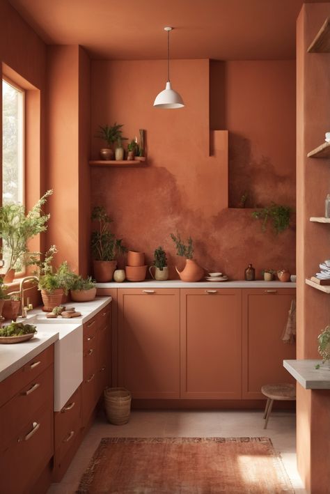 Discover how to transform your space with Terracotta Walls and Cabinets. Dive into a daily routine filled with interior design inspiration and create an earthy escape.
#ad  


#ideasInspo
#wallpaint2024
 #color2024
 #DIYpainting
 ##DIYhomedecor
 #Fixhome Terracotta Kitchen Walls Paint Colors, Terracotta Kitchen Cabinets, Terracotta Bathroom Walls, Terracotta Kitchen Walls, Teal Kitchen Walls, Kitchen Terracotta, Best Kitchen Wall Colors, Terracotta Interior, Olivia Dean