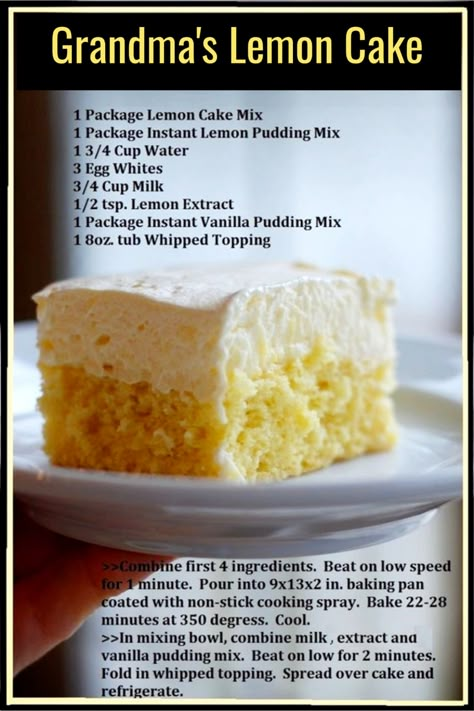 Family Reunion Desserts, Light Lemon Cake, Resipi Kek, Lemon Cake Mixes, Low Carb Snack, Lemon Cake Recipe, A Piece Of Cake, Monkey Bread, Cake Mix Recipes