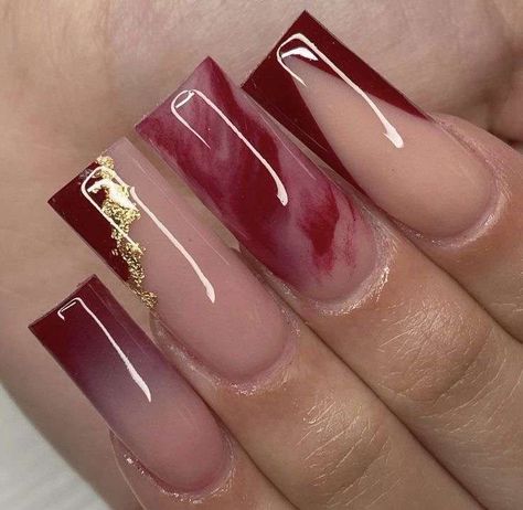 Burgundy Nails Birthday, Acrylic Nail Designs Maroon, Dark Red Acrylics With Design, Maroon Matte Nails Design, Maroon And Silver Nails Acrylic, Burgundy Nail Inspo Acrylic, Red Polish Nail Designs, Nail Inspo Medium Square, Red Nails Medium