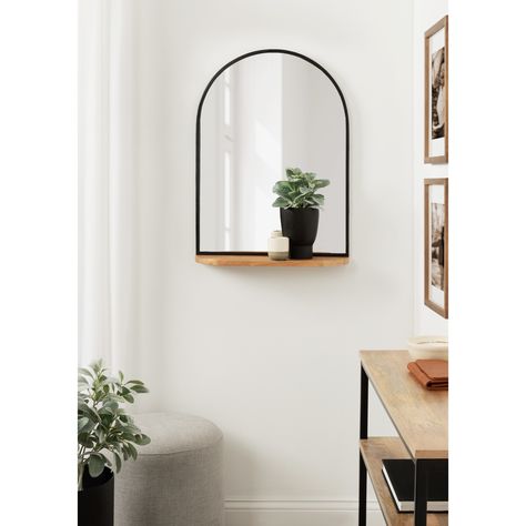 Enhance your home with the Schuyler mirror, a piece of wall decor that blends fashion and function within its robust design. Entrance Mirror, Arch Wall Mirror, Bathroom Mirror Storage, Entry Mirror, Wall Mirror With Shelf, Arch Wall, Wood Slat Wall, Home Hall Design, Arch Shape