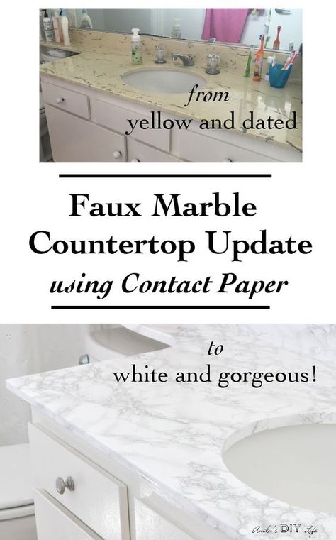 Apartment decorating |You will not believe how easy it is to update old countertops! Just use Contact paper. Perfect solution for rental bathroom and Kitchen Faux Marble Countertop, Boho Apartment, Diy Home Decor For Apartments, Rental Bathroom, Apartment Hacks, Rental Kitchen, Trendy Apartment, Decorating Bathroom, Marble Countertop