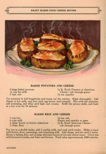 1920's - Kraft Cheese Recipes Booklet | Collectors Weekly 1930s Food Recipes, 1920 Recipes, 1920s Recipes, 1950s Recipes, Period Recipes, 1920s Food, Baked Potato With Cheese, 1950s Food, Kraft Cheese