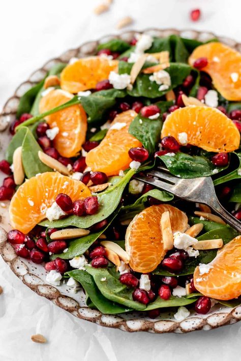 Pomegranate Feta Salad with Spinach and Clementines Fruit And Feta Salad, Turkish Pomegranate Salad, Pomegranate Pecan Salad, Strawberry Pomegranate Salad, Pomegranate Goat Cheese Salad, Spinach And Feta Salad, Spinach Pomegranate Feta Salad, Spinach Fruit Salad, Pomegranate Winter Salad