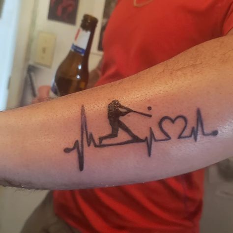 Braves Tattoo, Baseball Tattoos For Moms, Simple Baseball Tattoo, Athlete Tattoos Men, Baseball Tattoo Ideas Men, Softball Tattoos For Women, Baseball Tattoo Ideas, Womens Baseball Tattoos, Baseball Tattoos For Men