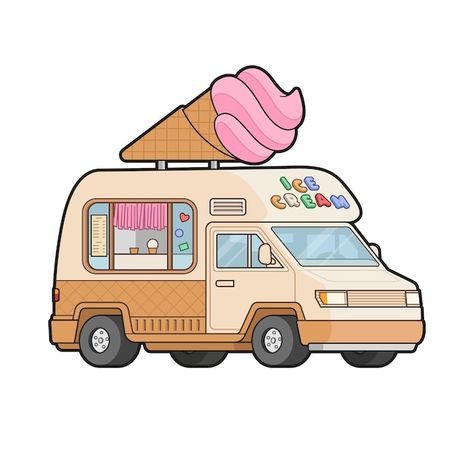 Ice Cream Van Drawing, Ice Cream Truck Drawing, Truck Reference, Objects Reference, Van Drawing, Acryl Art, Ice Cream Car, Cream Car, Ice Cream Kids